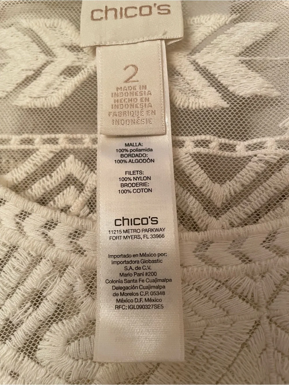 Chico's White Embroidered Sheer Tunic Top - Picture 2 of 2